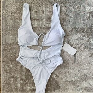 Vici White Cutout Lace-Up One-Piece Swimsuit
